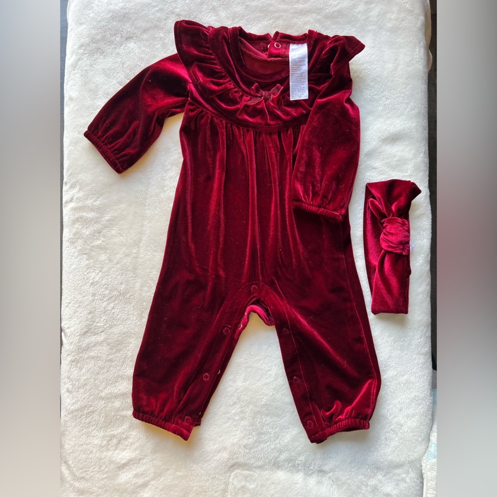 Velvet red jumpsuit w/headband